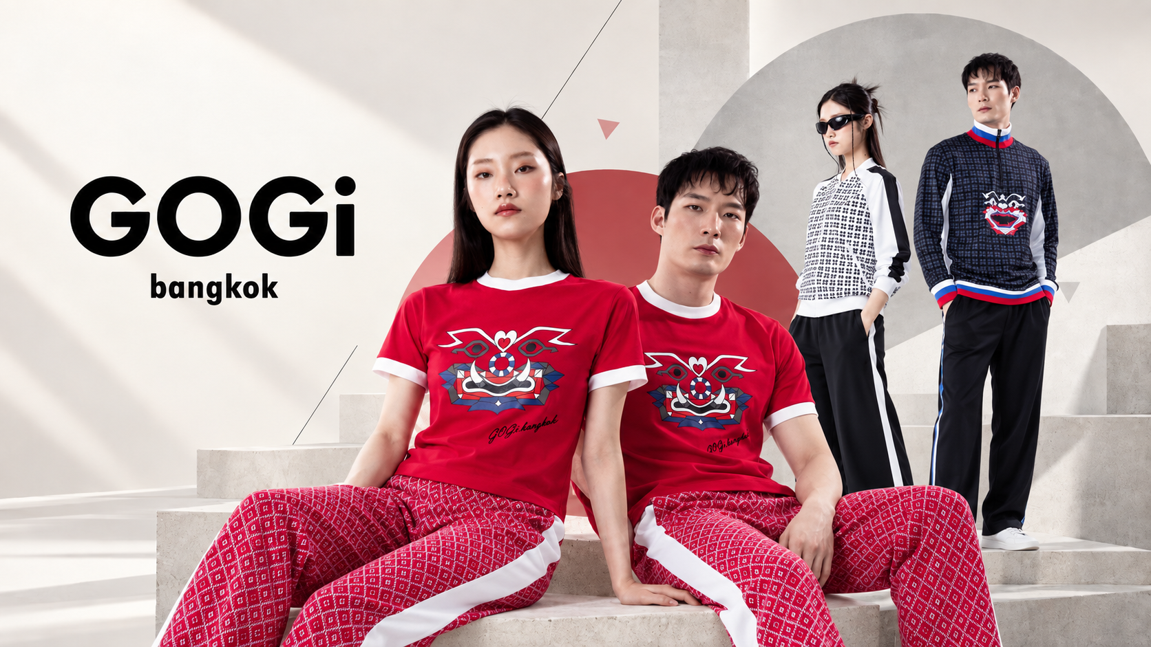 GOGI Bangkok campaign — Yak graphic tees in red with Mudmee track pants