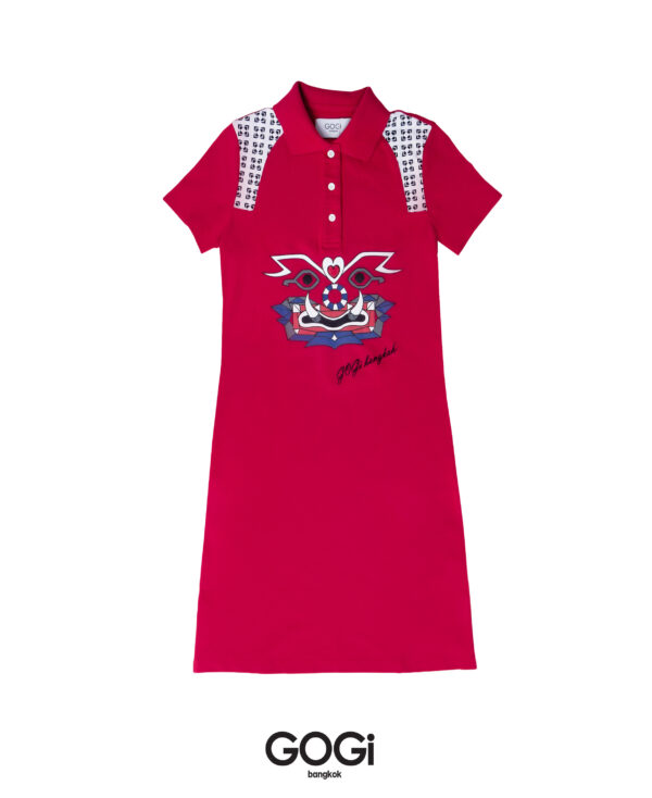 Graphic Polo Dress Red